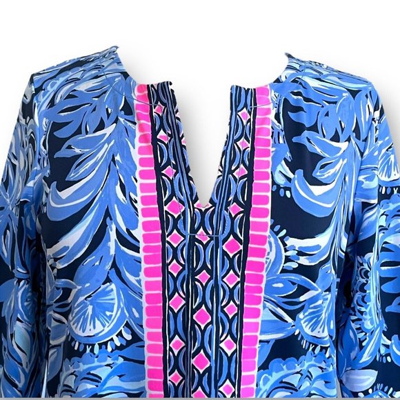 Lilly Pulitzer Karina Tunic Top Sz M Blue Chilly Lilly UPF 50+ You're The Zest - Picture 4 of 7